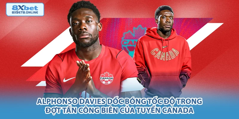 Alphonso Davies dốc bóng tốc độ trong đợt tấn công biên của tuyển Canada.
