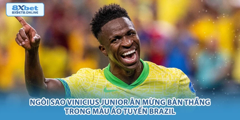Ngôi sao Vinicius Junior ăn mừng bàn thắng trong màu áo tuyển Brazil.